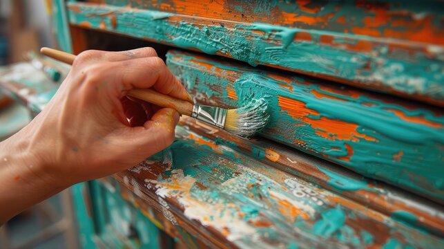 Individual painting a piece of thrift store furniture, illustrating the transformation and renewal through DIY