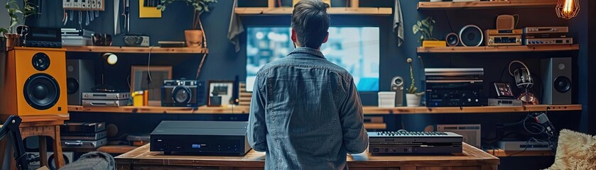 Fototapeta premium Person building a custom entertainment center, showcasing the blend of design and functionality in DIY projects