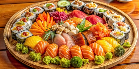 Colorful sushi platter with fresh fish, a healthy and delicious meal , sushi, platter, fresh, fish, healthy, meal, delicious
