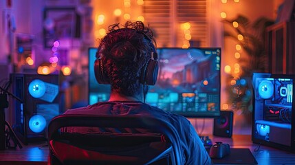 Person streaming a live gaming session with a professional setup, highlighting the rise of game streaming
