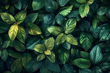 A design of green leaves in a natural pattern on a dark background, offering a striking and elegant visual contrast.