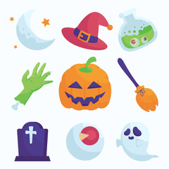 Set of Happy halloween pumpkin Hand drawn style