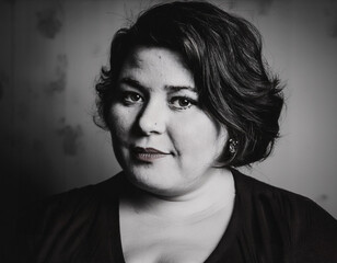 Obraz premium Elegant Film Noir Headshot of a Woman: Timeless Vintage Portrait with Dramatic Lighting and Shadows