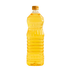 Vegetable oil inbottle isolated on white background with clipping path.