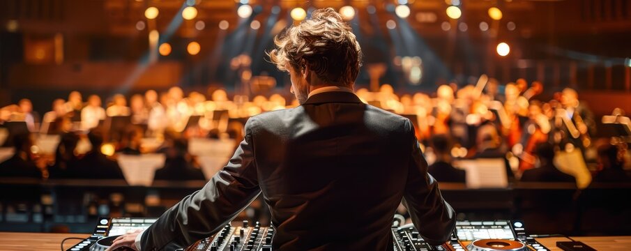 DJ mixing tracks at a nightclubOrchestra playing in a concert hall