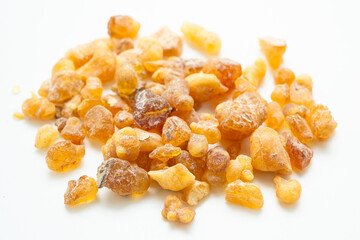 Frankincense or olibanum aromatic resin for incense and perfume cosmetic.