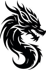 Dragon Head silhouette, black vector on white background