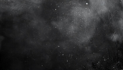 Abstract Dark Space Background with White Speckles and Subtle Scratches. Textured Black Surface Background with Copy Space