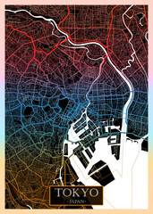 Tokyo City Street Map, Travel, Downtown Road, Atlas, Plan, Poster, Print, Highways