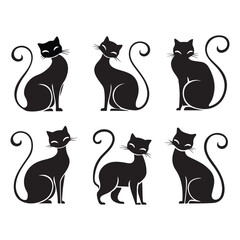 A set of cats vector art silhouette illustration