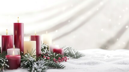 Advent Christmas candles on white with copy space