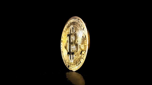 Bitcoin spinning on a black background