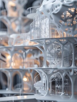 Transparent Architecture Model: Organic Structural Tubes and Exploded Axonometric