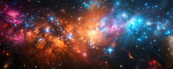 Fototapeta premium Create a striking galaxy scene with colorful radiation particles and radiant light