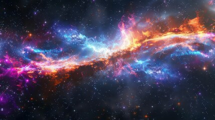 Obraz premium Create a striking galaxy scene with colorful radiation particles and radiant light