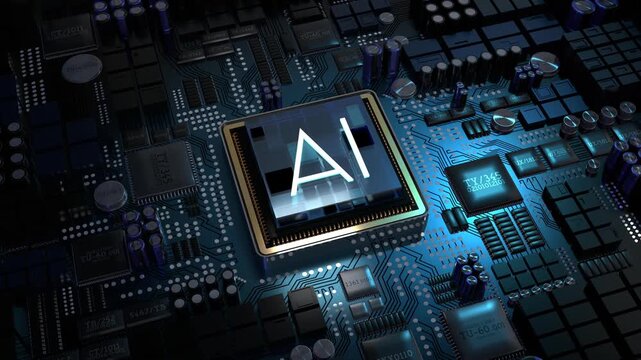 Computer processor and AI word - 3D 4k animation (3840 x 2160 px)