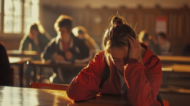 The stressed student in class
