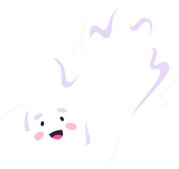 Funny cartoon Halloween kawaii ghost character. Adorable vector sweet funny spirit, baby spook with big cute smile and playful expression floating and adding charming touch to spooky holiday season