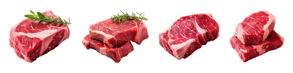 Piece of raw beef meat collection isolated on transparent background