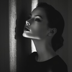 Black and White Portrait of a Woman with Play of Shadows