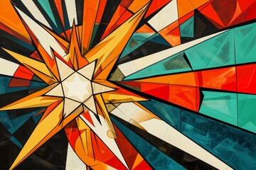 Vibrant Painting of a Multicolored Star, Futuristic cubist interpretation of a star cluster, AI Generated