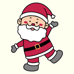 Christmas vector Illustration cartoon of santa claus Winking and stand with one leg and raise one hand, isolated on light yellow background
