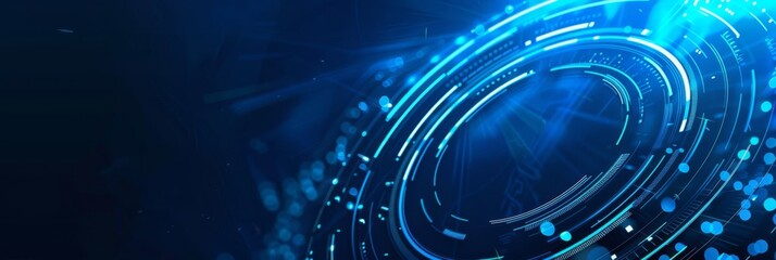 Blue abstract digital circles background with glowing light effects, representing a futuristic technology concept