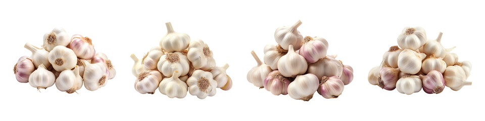 Pile of garlics collection isolated on transparent background