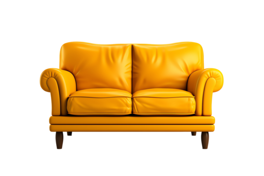 a yellow couch with wooden legs - Powered by Adobe
