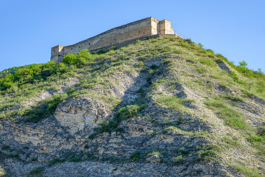 The ancient fortress of "Seven brothers and one sister" on a high hill. Huchni. Republic of Dagestan, Russia