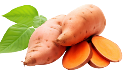 a group of orange potatoes with slices of orange potatoes