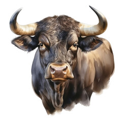 Naklejka premium portrait of a buffalo watercolor isolated on transparent background cutout