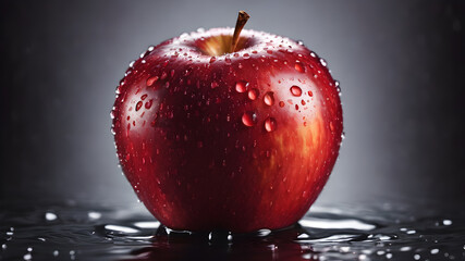 apple in red with water drops on its surface