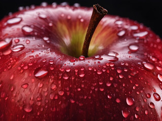 apple in red with water drops on its surface