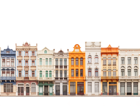 a row of multicolored buildings
