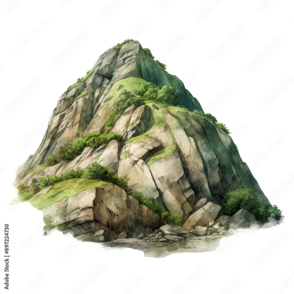 Wall mural rock in the mountains watercolor isolated on transparent background cutout