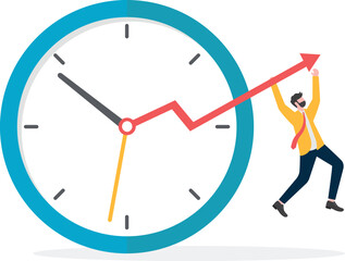 Businessman is hanging on the clock pointer, business concept, wb and articles design,vector

