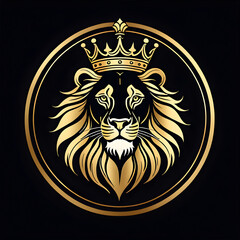 Regal Golden Lion with Crown on Black Background