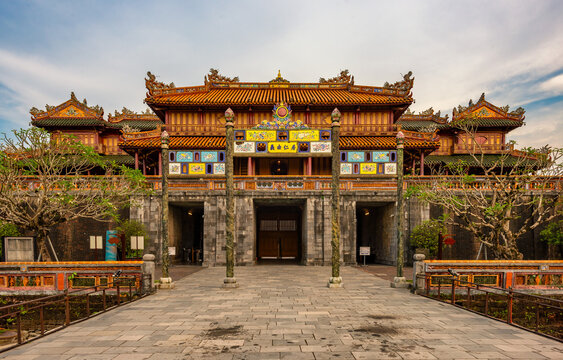 Imperial City with the Purple Forbidden City within the Citadel in Hue, Vietnam. Imperial Royal Palace of Nguyen dynasty in Hue.