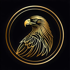 Fototapeta premium Majestic Golden Eagle Emblem on Black Background