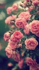 A cluster of pink roses in bloom