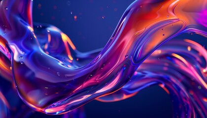Obraz premium 3D rendering of colorful abstract fluid shapes moving on a dark background, capturing dynamic motion and vibrant colors, smooth lines, design
