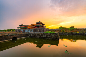 Fototapeta premium Imperial City with the Purple Forbidden City within the Citadel in Hue, Vietnam. Imperial Royal Palace of Nguyen dynasty in Hue.