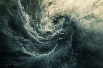 Obraz premium A massive wave rises and crashes in the middle of the vast ocean, creating a powerful display of natural forces, Gusts of wind swirling in a storm, AI Generated