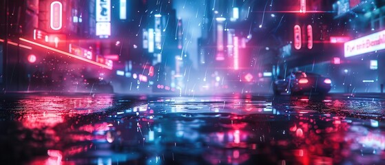 Fototapeta premium a futuristic scene with neon glow, focus on the bright and contrasting elements
