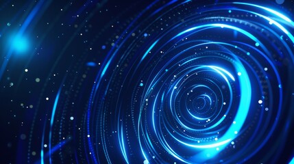 Fototapeta premium Abstract blue spiral light with glowing particles in space, perfect for futuristic and tech designs.