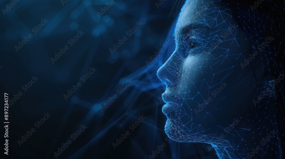 Aufkleber A digital portrait of a womans face rendered in a network of lines and dots