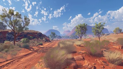 Travel through a 3D recreation of the Australian Outback, with its rugged terrain, unique wildlife, and the iconic Uluru.