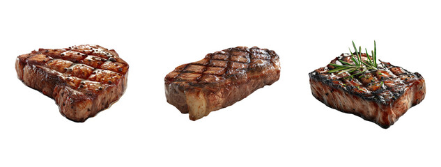 Obraz premium Grilled Steaks with Herbs Isolated on Transparent Background