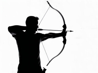 Silhouette of Archer Aiming Bow and Arrow